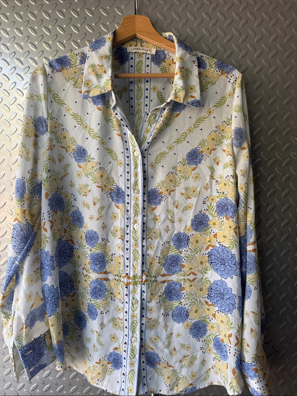 Rose & Olive Blue and Yellow Floral Button-Up Blouse